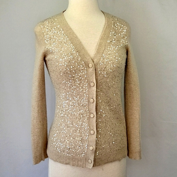 Talbots Lambswool/ Angora V-Neck Cardigan Beige Size Medium - Picture 1 of 13